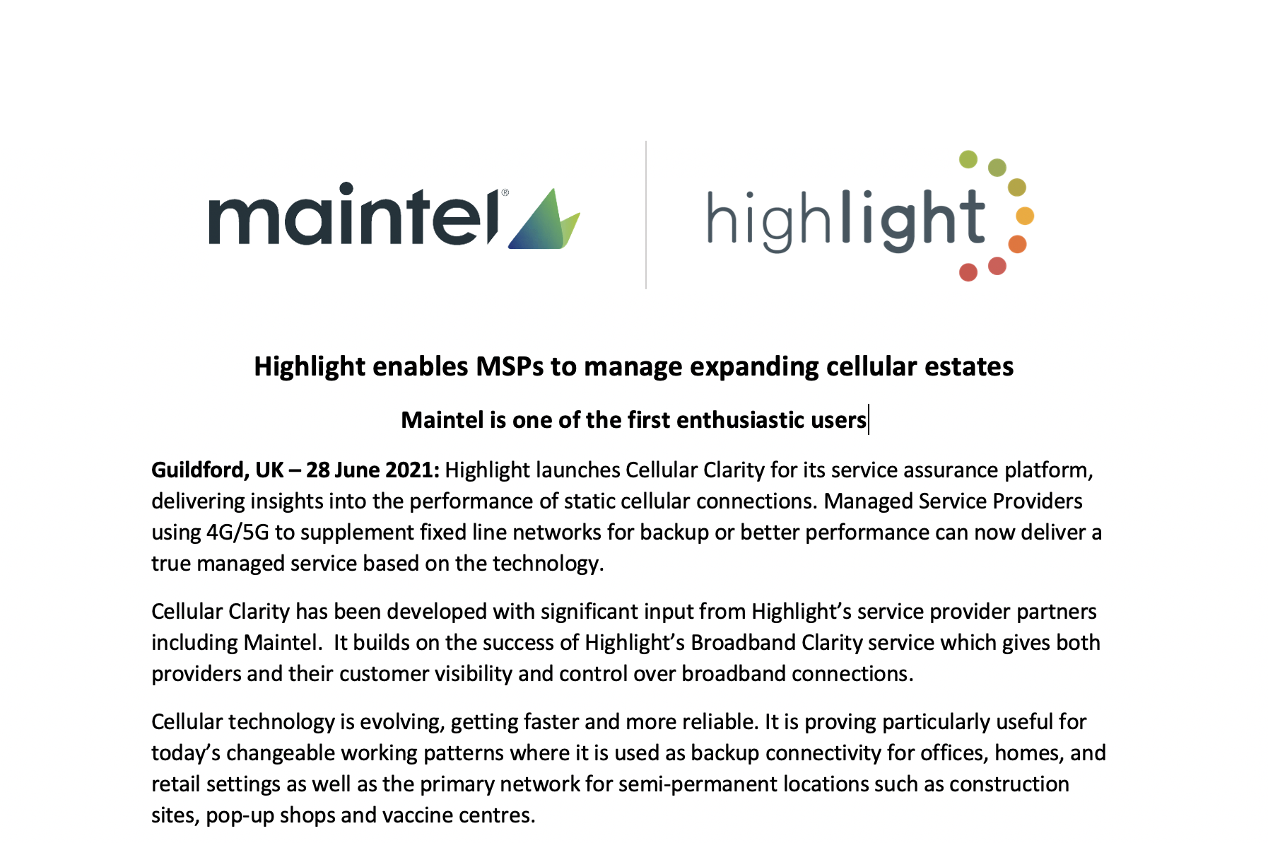 maintel press release