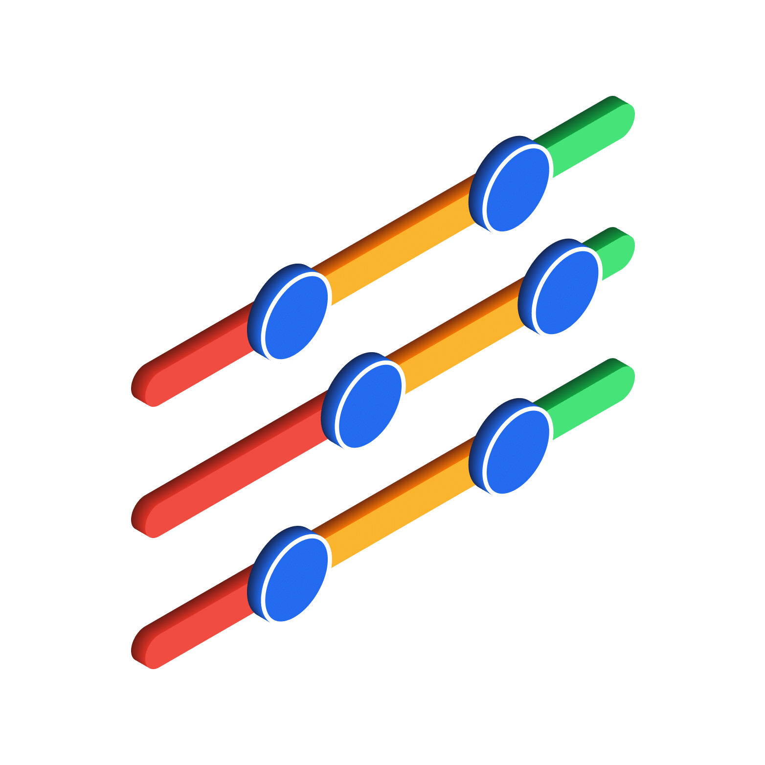 sensitivity-sliders Three isometric sliders with blue knobs, fading from red to green